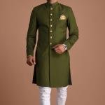 Battle Green Color Maharaja Style Achkan | Regal Ethnic Wear | Jaipurio